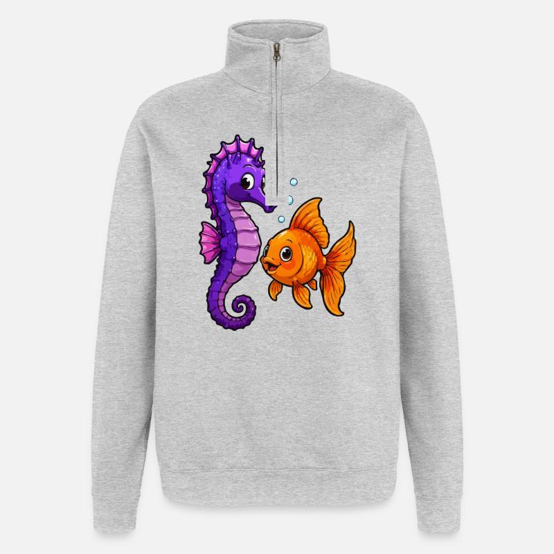 Seepferdchen trifft Goldfisch Freundschaft - Quarter-Zip-Sweatshirt - Grau meliert