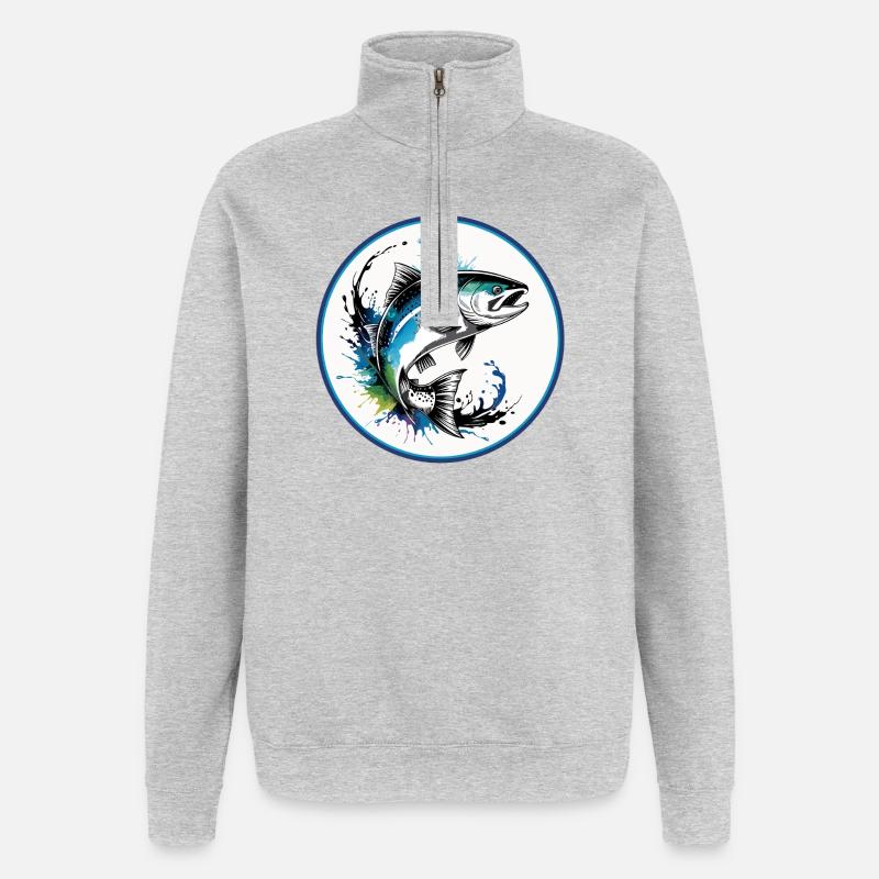 Saumon sauteur - Sweat à zip 1/4 - gris chiné