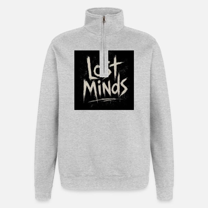 Lettrage grunge des Esprits Perdus - Sweat à zip 1/4 - gris chiné