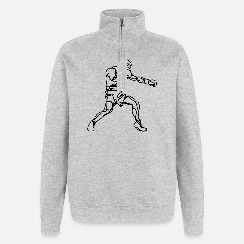 Graphismes de boxe - Sweat à zip 1/4 - gris chiné