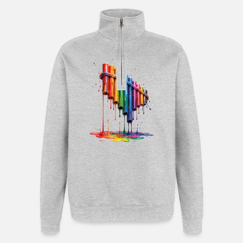 Panflöte mit tropfender Farbe - Quarter-Zip-Sweatshirt - Grau meliert