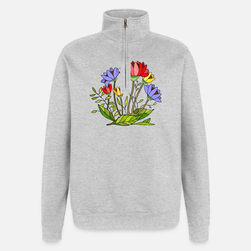 Blumen - Quarter-Zip-Sweatshirt - Grau meliert
