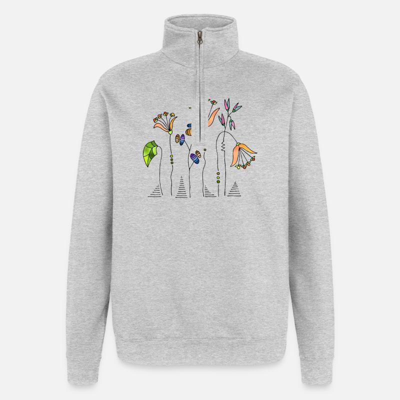 Fleur - Sweat à zip 1/4 - gris chiné