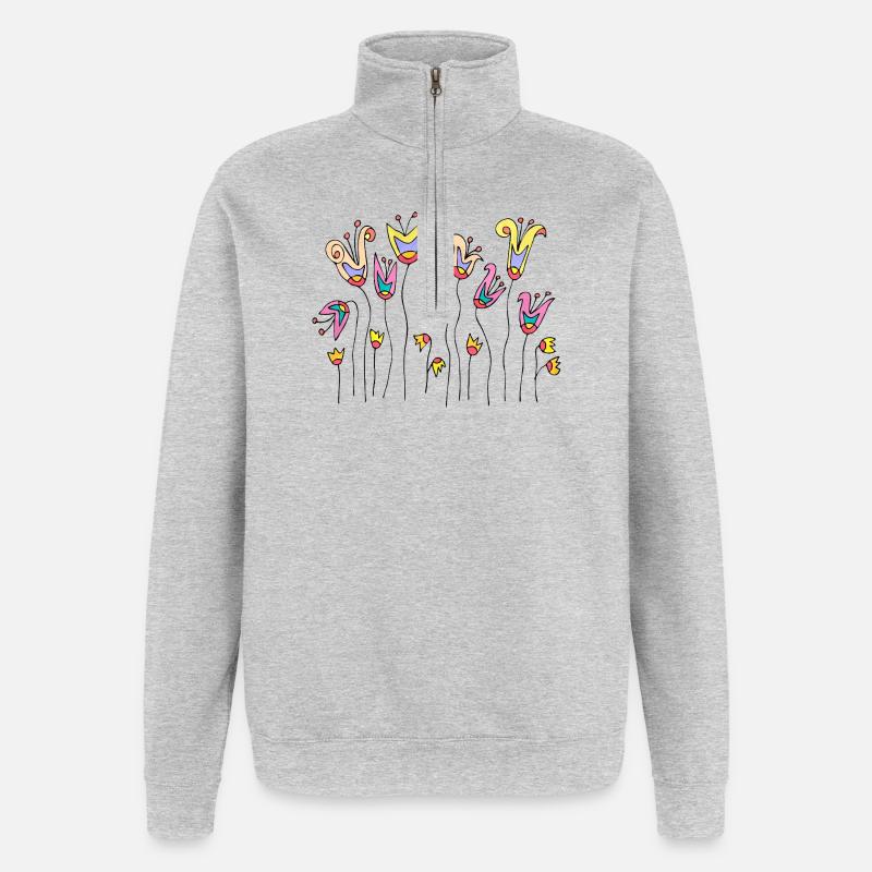 Blumen - Quarter-Zip-Sweatshirt - Grau meliert