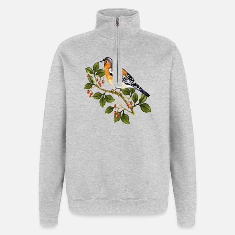 Bunter Vogel - Quarter-Zip-Sweatshirt - Grau meliert