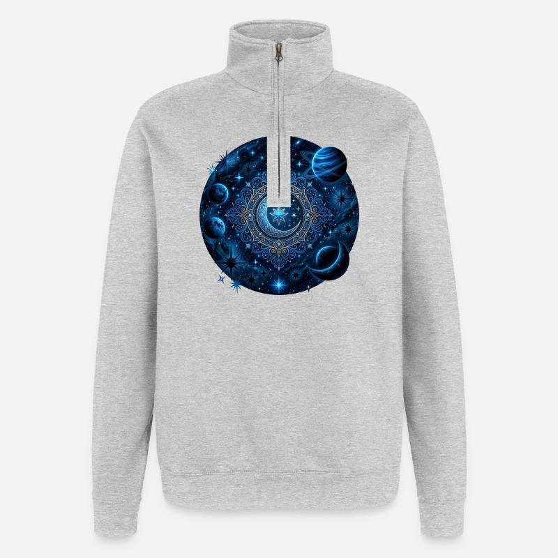 Planètes spatiales Galaxies Étoiles Lunes - Sweat à zip 1/4 - gris chiné