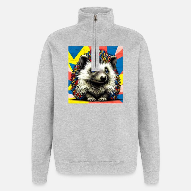 hérisson - Sweat à zip 1/4 - gris chiné