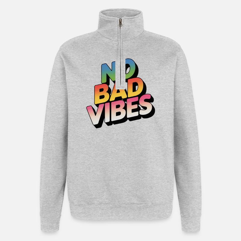 No Bad Vibes Rainbow Lettering - Quarter-Zip Sweatshirt - heather grey