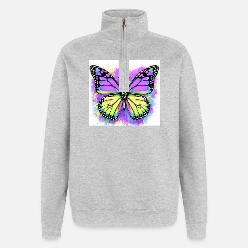 papillon - Sweat à zip 1/4 - gris chiné