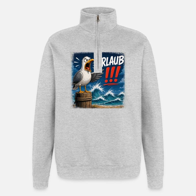 Urlaub!!! Sturm am Meer - Quarter-Zip-Sweatshirt - Grau meliert