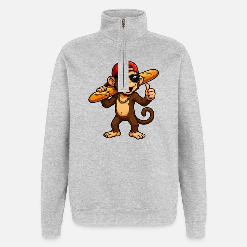 affe-baguette-cool - Quarter-Zip-Sweatshirt - Grau meliert