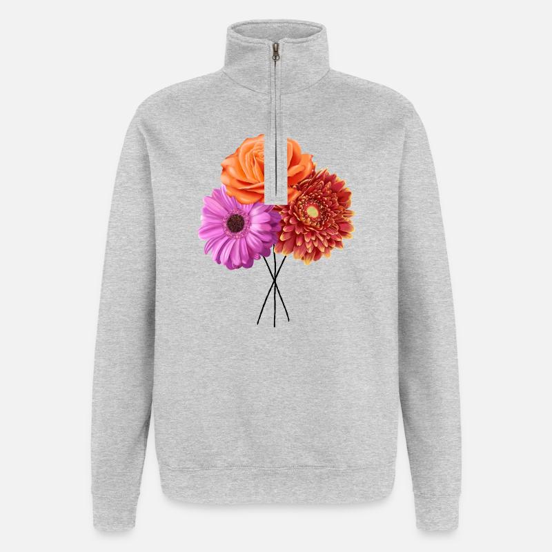 Blüten Trio Farbmelodie - Quarter-Zip-Sweatshirt - Grau meliert