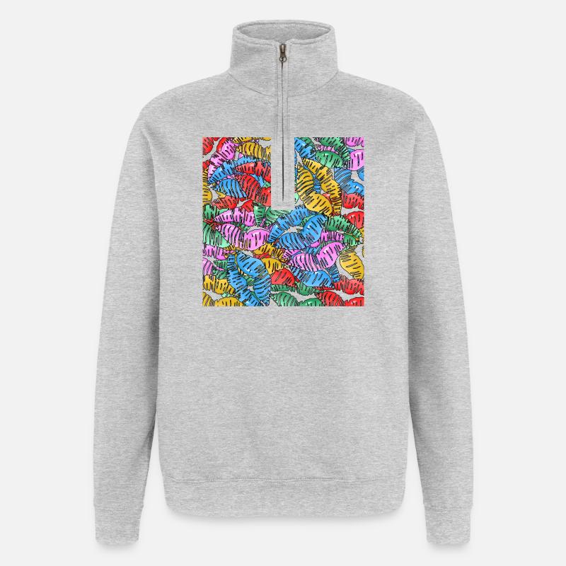Bunte Küsse - Quarter-Zip-Sweatshirt - Grau meliert