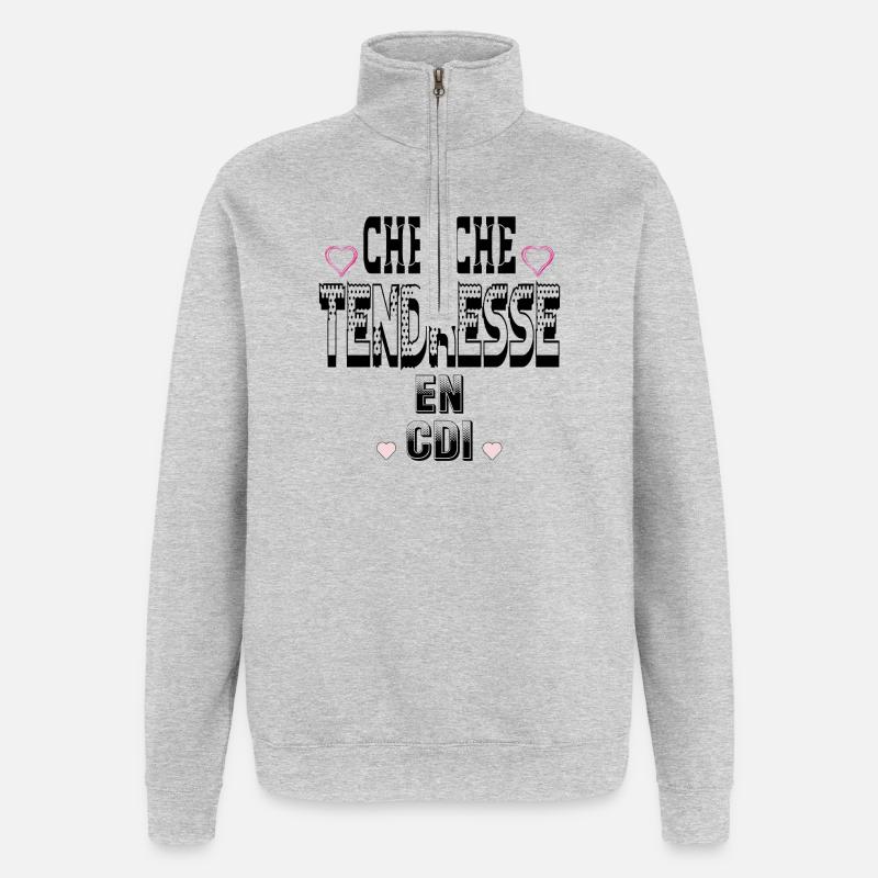 Cherche Tendresse en CDI - Sweat à zip 1/4 - gris chiné