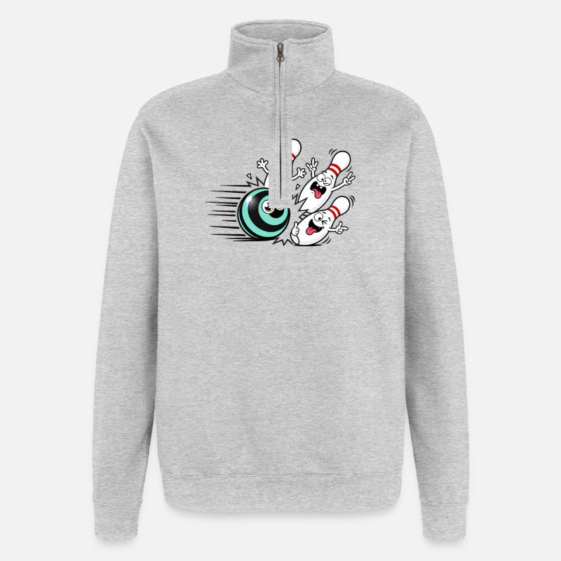 Lebendige Bowlingball mit frechen Pins - Quarter-Zip-Sweatshirt - Grau meliert