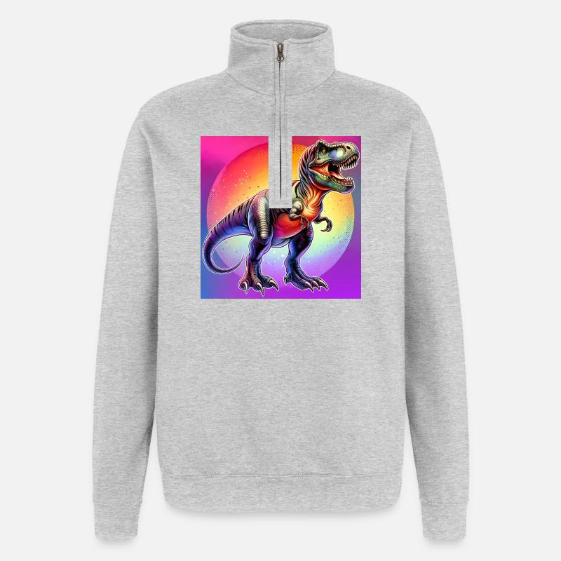 dinosaure - Sweat à zip 1/4 - gris chiné