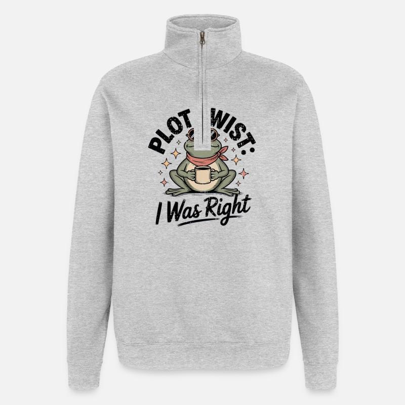 Plot Twist Frog: Ich hatte recht - Quarter-Zip-Sweatshirt - Grau meliert