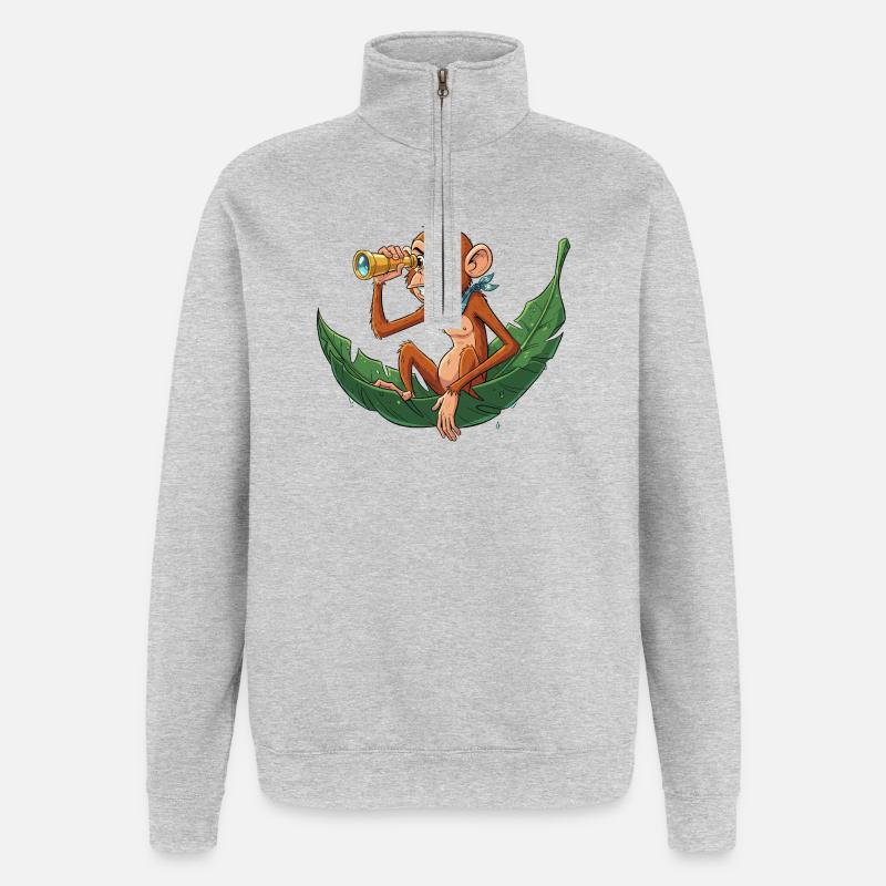 Adventure monkey with telescope - Quarter-Zip Sweatshirt - heather grey