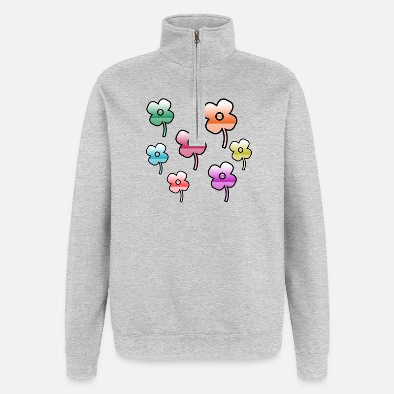 Blumen - Quarter-Zip-Sweatshirt - Grau meliert