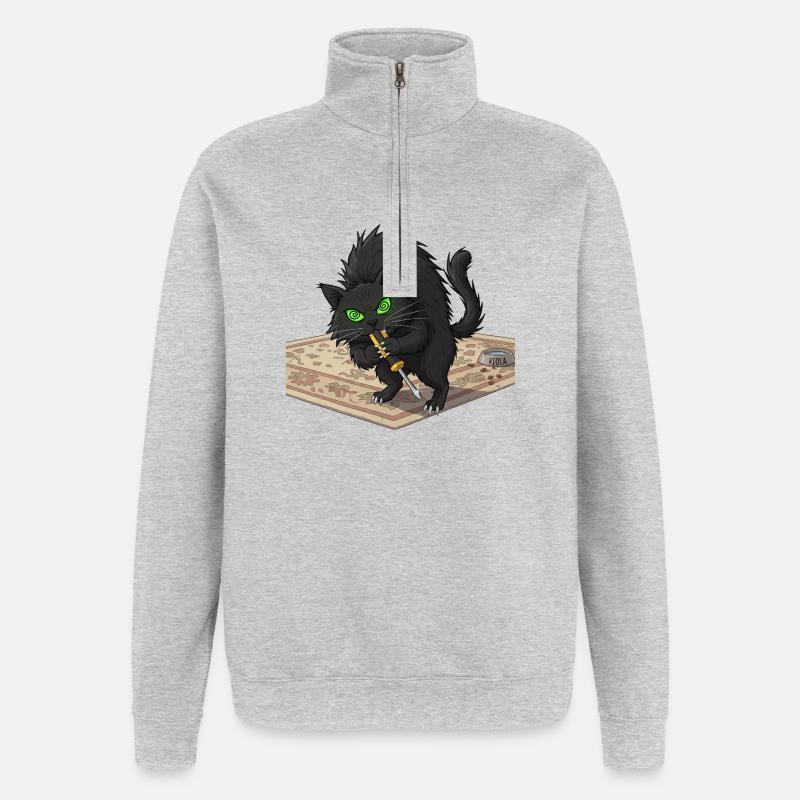 Aggro Cat on Persian Rug - Quarter-Zip Sweatshirt - heather grey