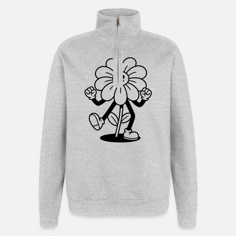 fleur - Sweat à zip 1/4 - gris chiné