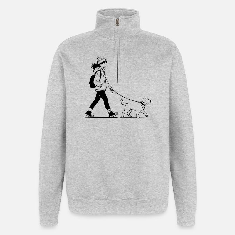 Gassi gehen mit dem Hund - Quarter-Zip-Sweatshirt - Grau meliert