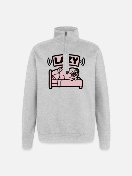 Lazy Pug Dog Bed Introvert - Quarter-Zip Sweatshirt - heather grey