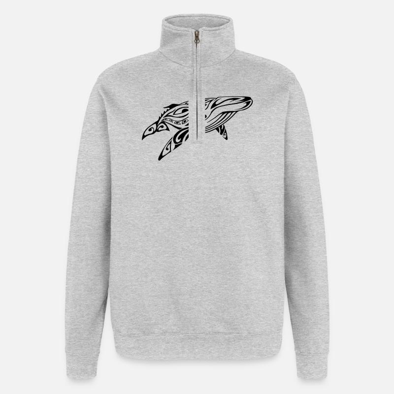 Baleine_1 - Sweat à zip 1/4 - gris chiné