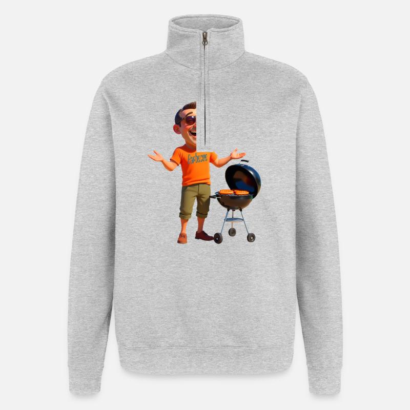 Grillen von Würstchen - Quarter-Zip-Sweatshirt - Grau meliert