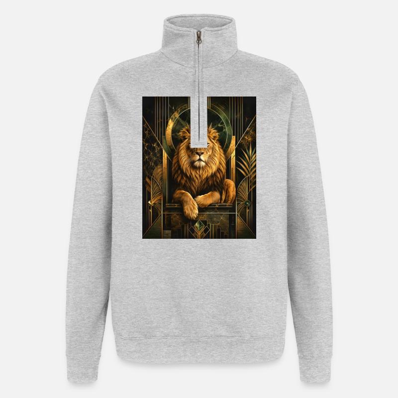 Lion avec couronne en or - Sweat à zip 1/4 - gris chiné