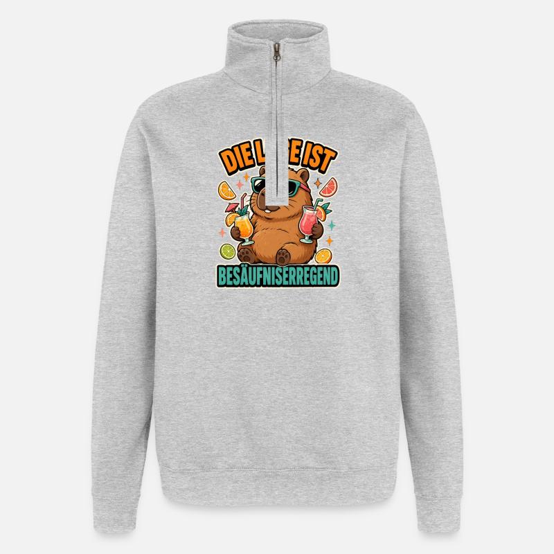 Capybara Cocktail Spruch - Quarter-Zip-Sweatshirt - Grau meliert