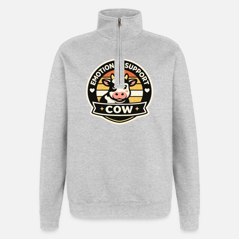 Vache chanceuse - Sweat à zip 1/4 - gris chiné