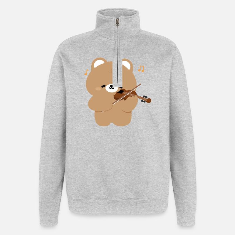 Bear Violinist Charm - Quarter-Zip Sweatshirt - heather grey
