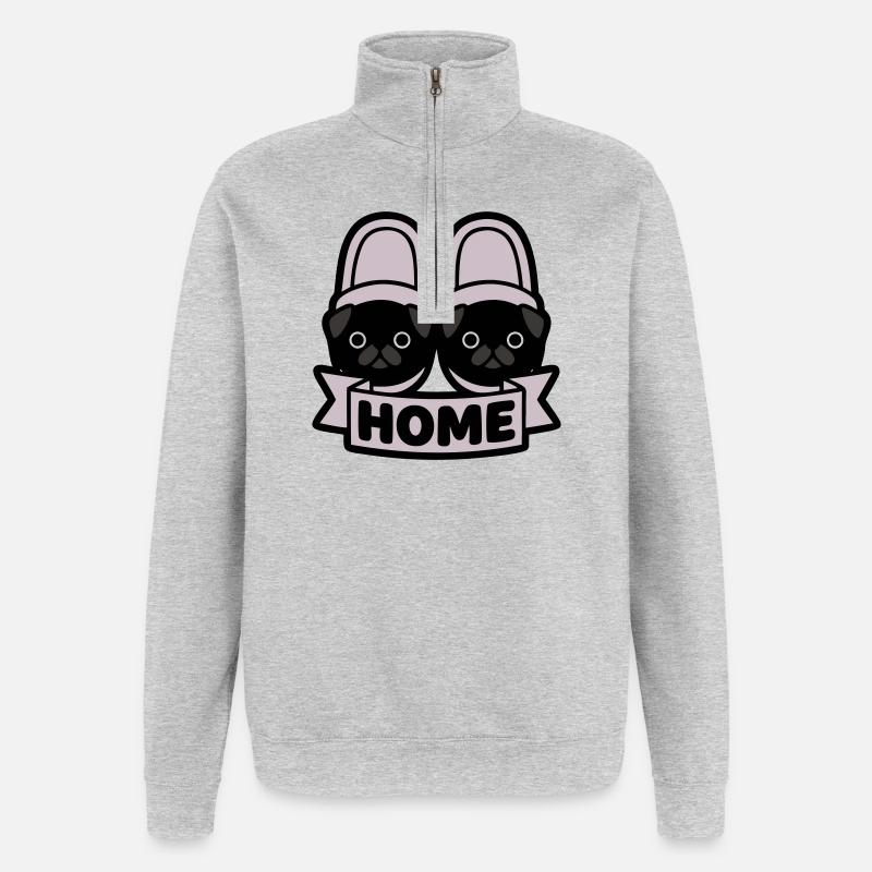 Pug Slippers Home Banner - Quarter-Zip Sweatshirt - heather grey