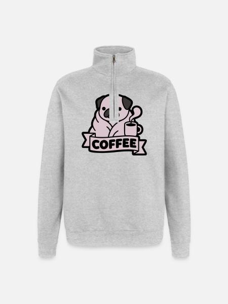 Mops Kaffee Morgenmuffel Banner - Quarter-Zip-Sweatshirt - Grau meliert
