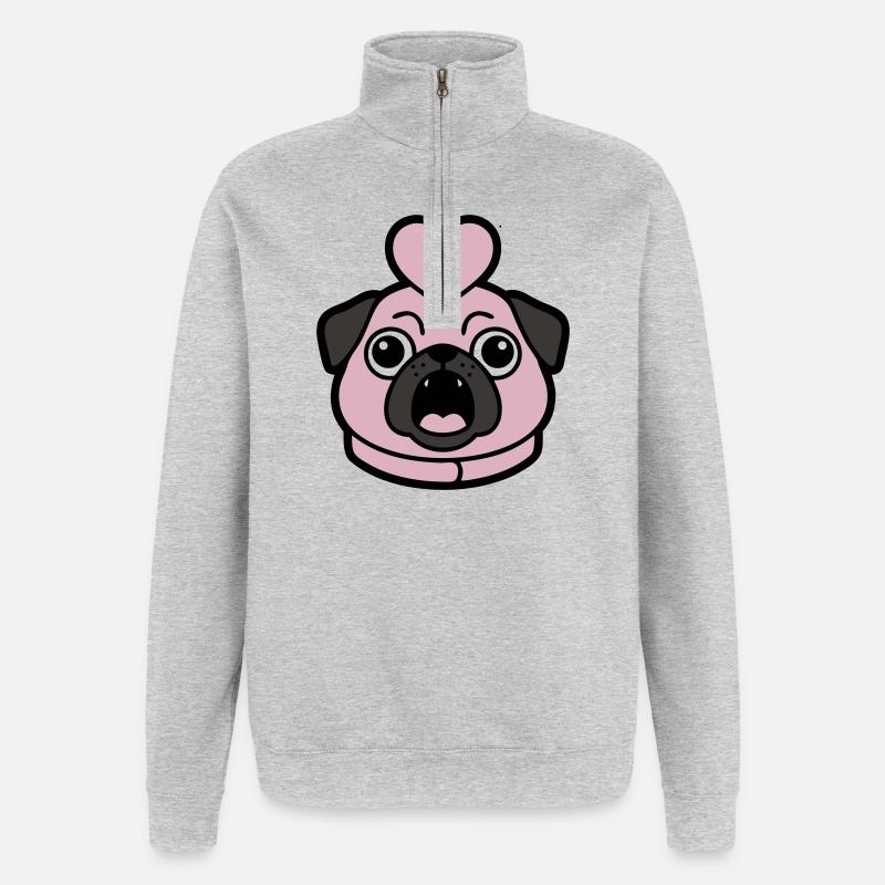 Pug Dog Heart Love Bark - Quarter-Zip Sweatshirt - heather grey