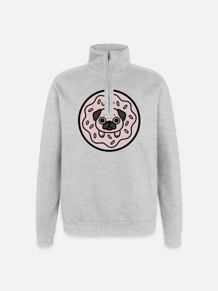 Pug Dog Donut Candy - Quarter-Zip Sweatshirt - heather grey