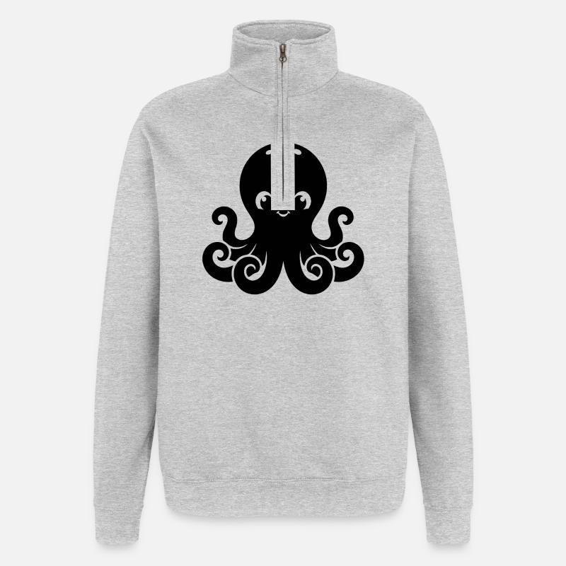 Süßes kleines Oktopus-Design - Quarter-Zip-Sweatshirt - Grau meliert