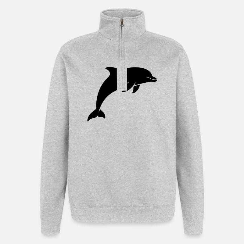 cadeau dauphin Dauphin mignon - Sweat à zip 1/4 - gris chiné