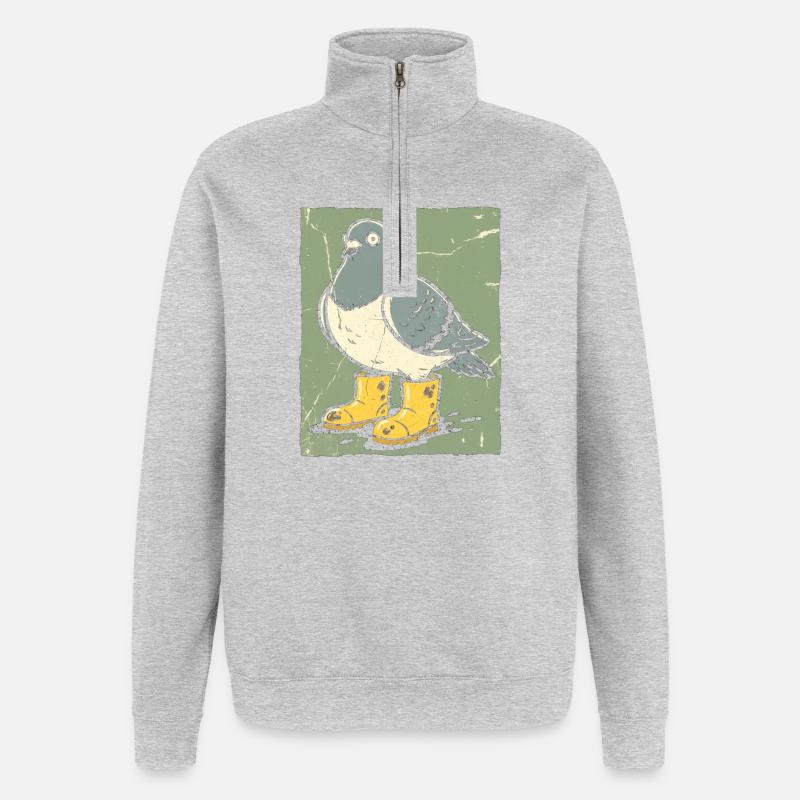 Taube mit Gelben Stiefeln - Quarter-Zip-Sweatshirt - Grau meliert