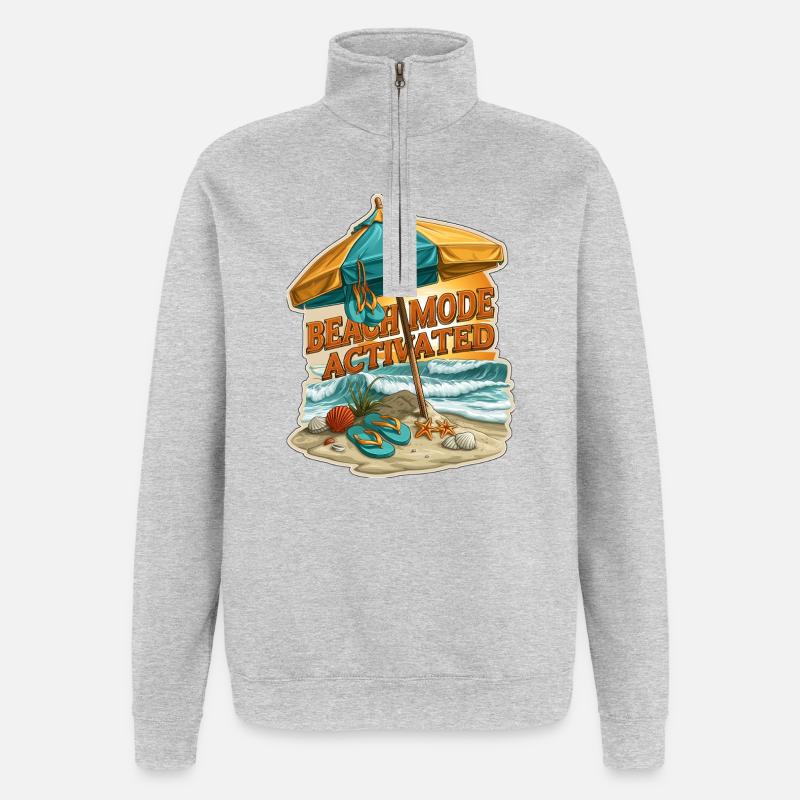 Beach Mode Activated Summer Vacation Umbrella - Quarter-Zip Sweatshirt - heather grey