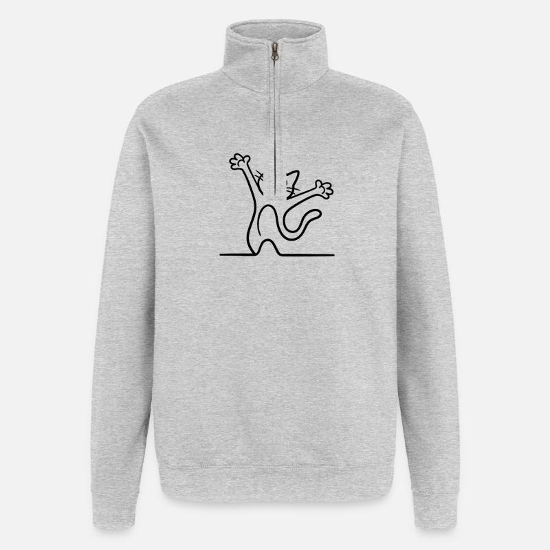 Chat Stretching - Ultra Mignon & Zen - Sweat à zip 1/4 - gris chiné