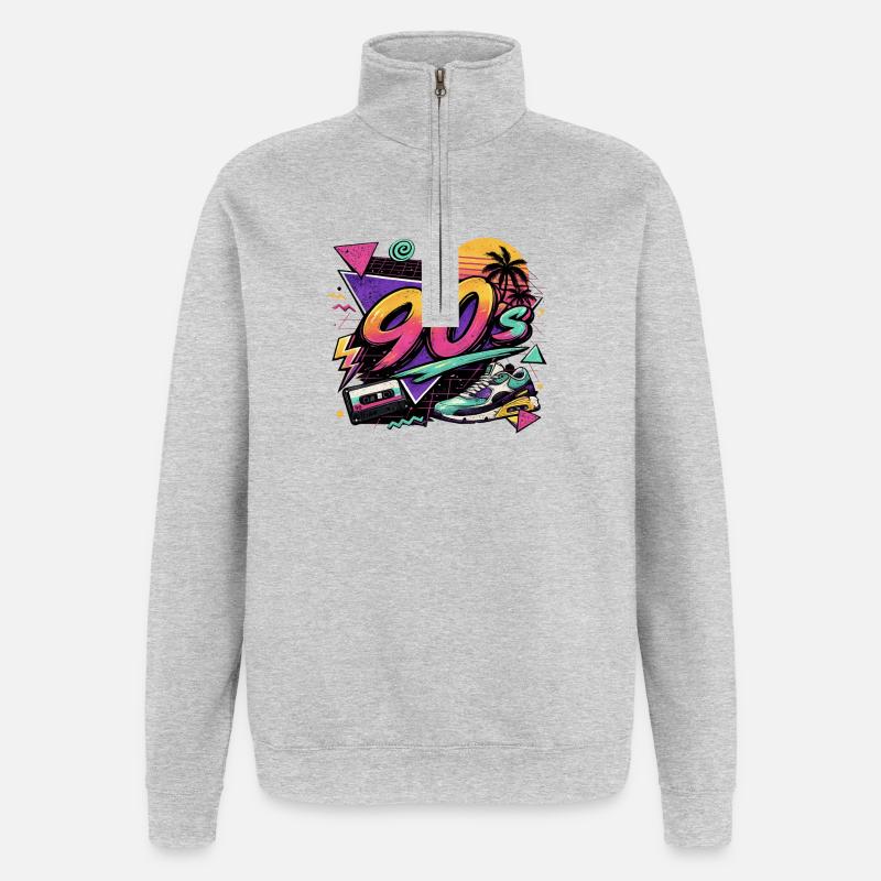90er Neon Retro Sneaker Design - Quarter-Zip-Sweatshirt - Grau meliert