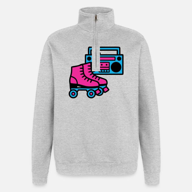 Rollschuhe Boombox 80er Retro - Quarter-Zip-Sweatshirt - Grau meliert