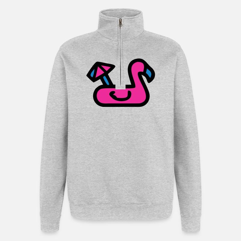 Flamingo Luftmatratze Retro - Quarter-Zip-Sweatshirt - Grau meliert