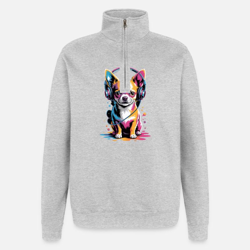 Casques Chihuahua - Sweat à zip 1/4 - gris chiné