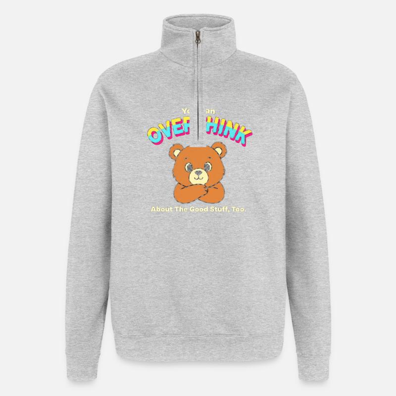 Overthink Good Stuff Bear - Quarter-Zip Sweatshirt - heather grey