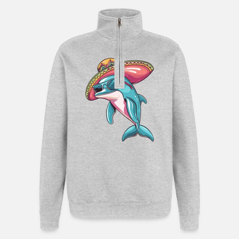 Sombrero drôle de dauphin - Sweat à zip 1/4 - gris chiné