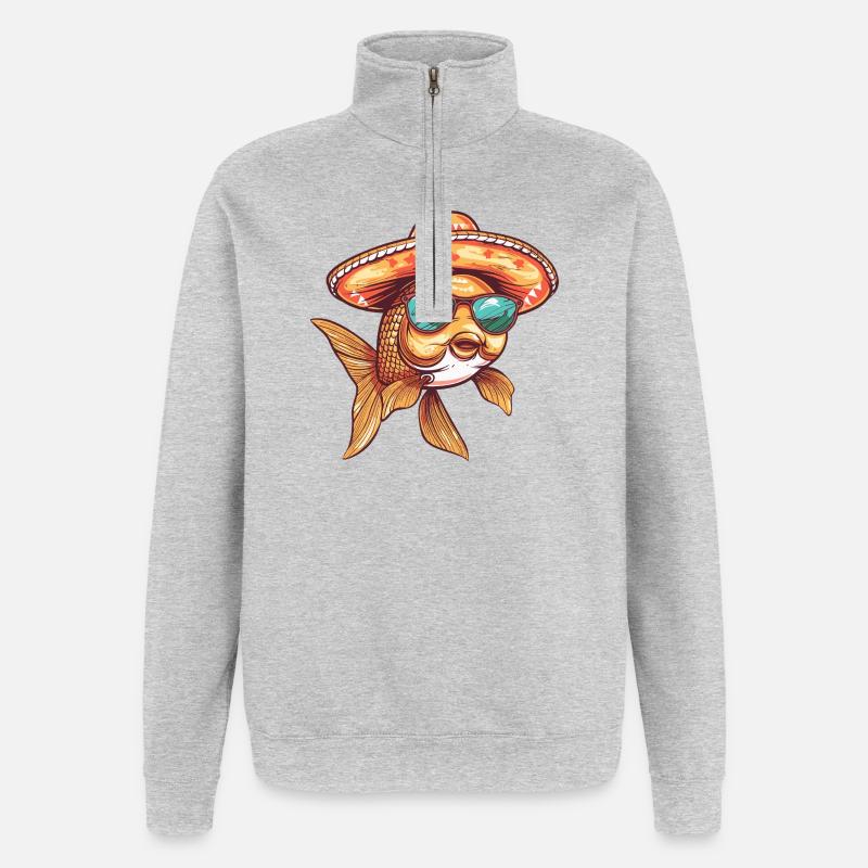 Goldfische Comic Lustig Sombrero - Quarter-Zip-Sweatshirt - Grau meliert