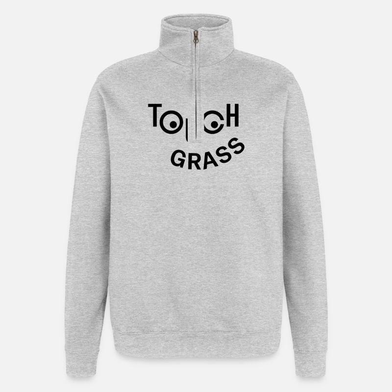 Touch Grass Happy Face - Quarter-Zip Sweatshirt - heather grey